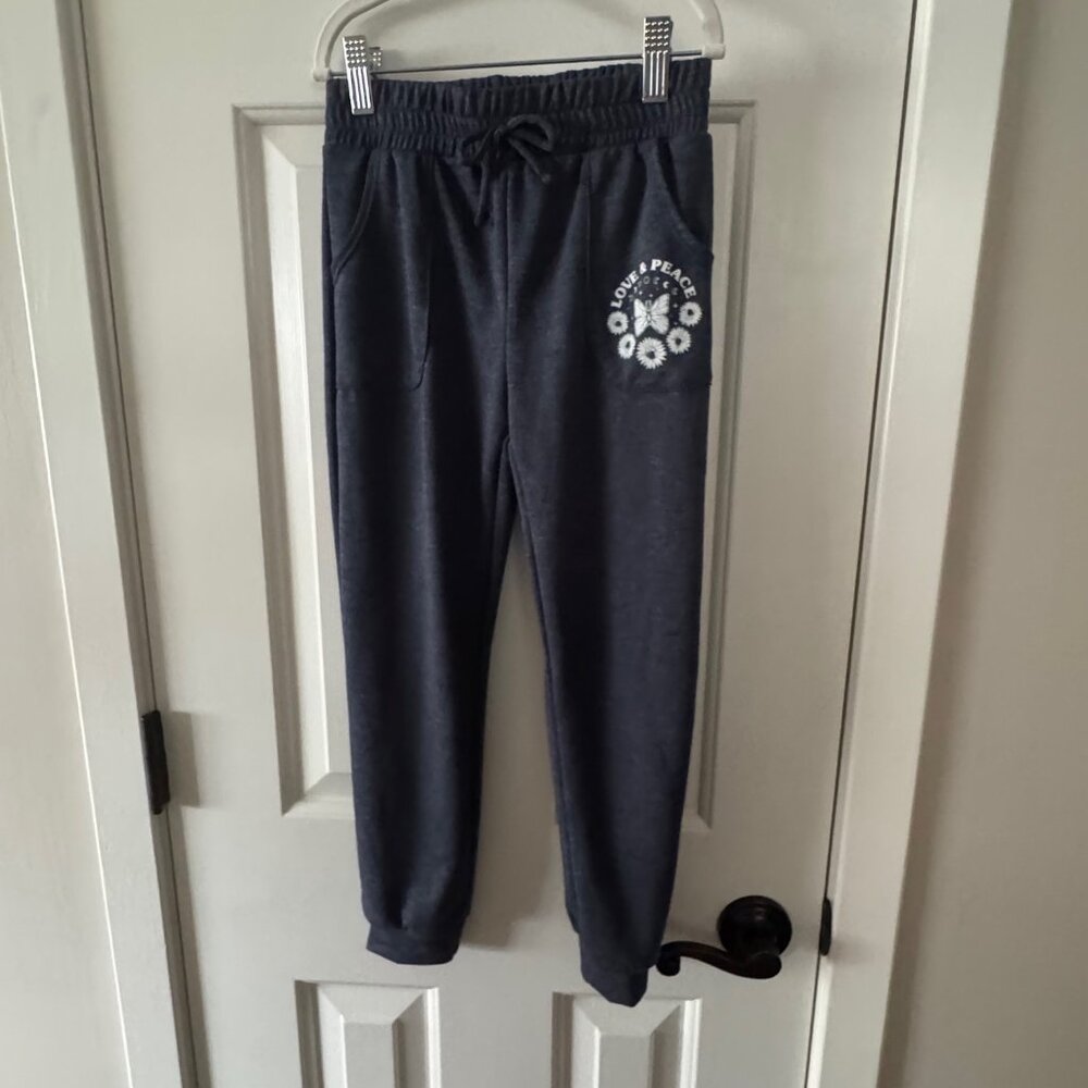 Crown of Hearts Girls Blue Love and Peace Sweatpants Size S Small New